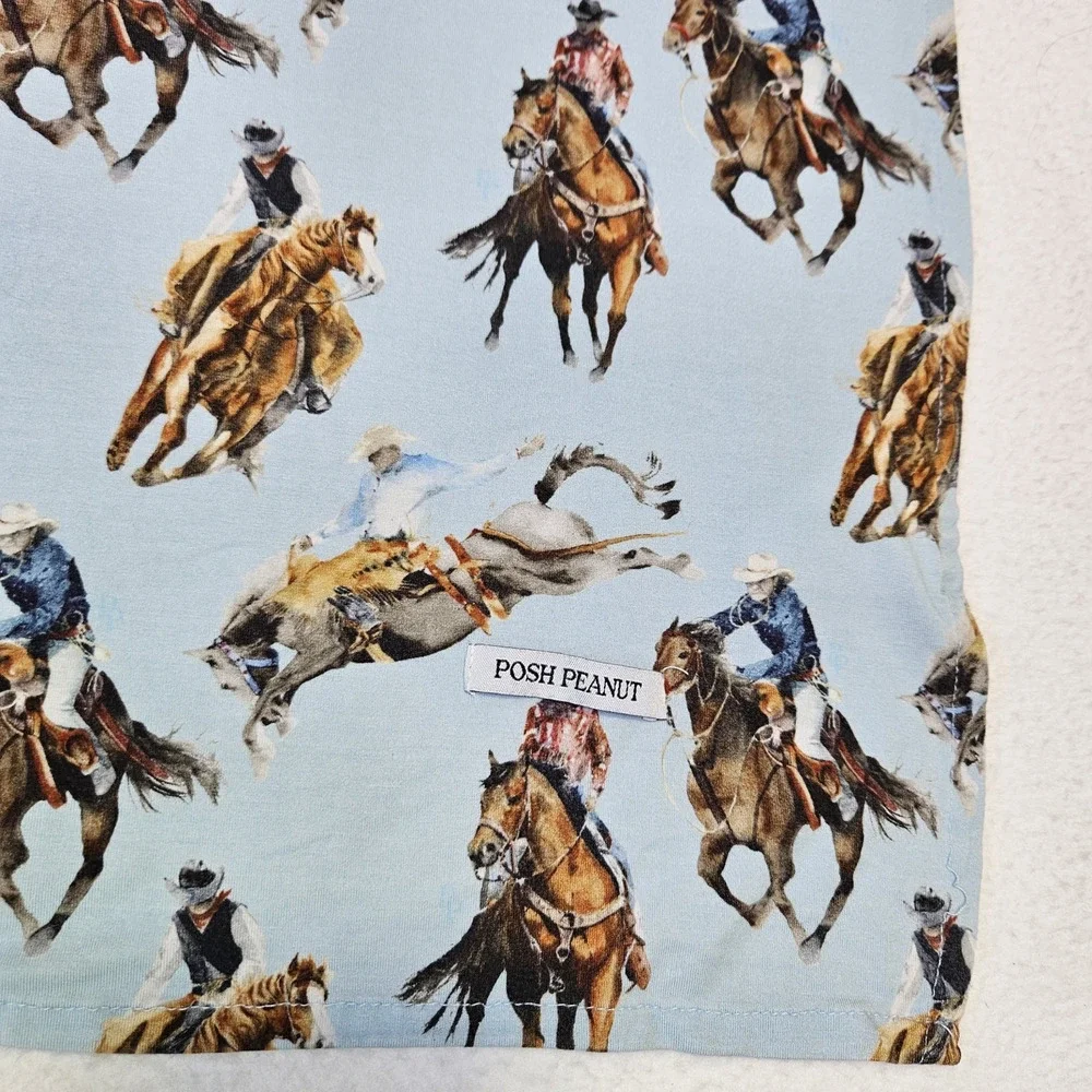 Posh Peanut Clint Swaddle Blanket Bamboo Western Cowboy Horse Nursery Boy Blue